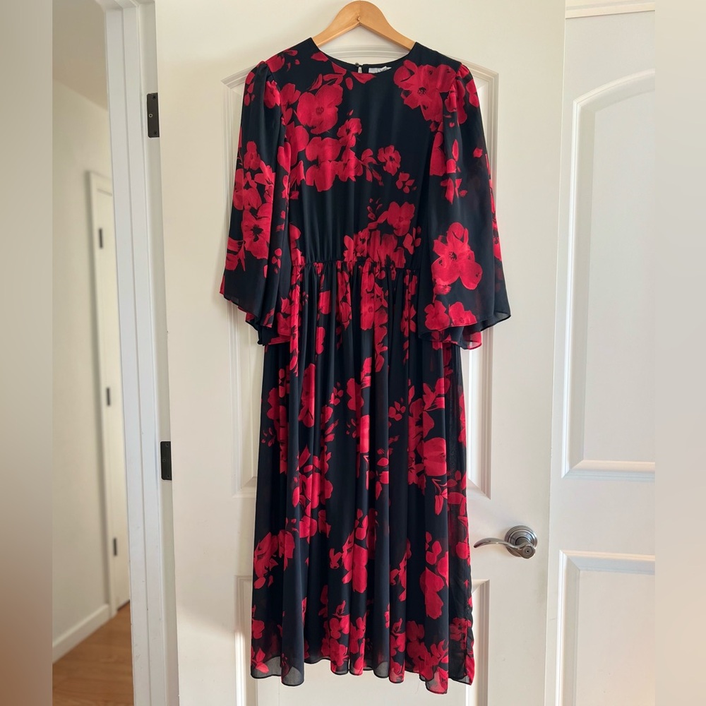 Elegant Black and Red Floral Dress